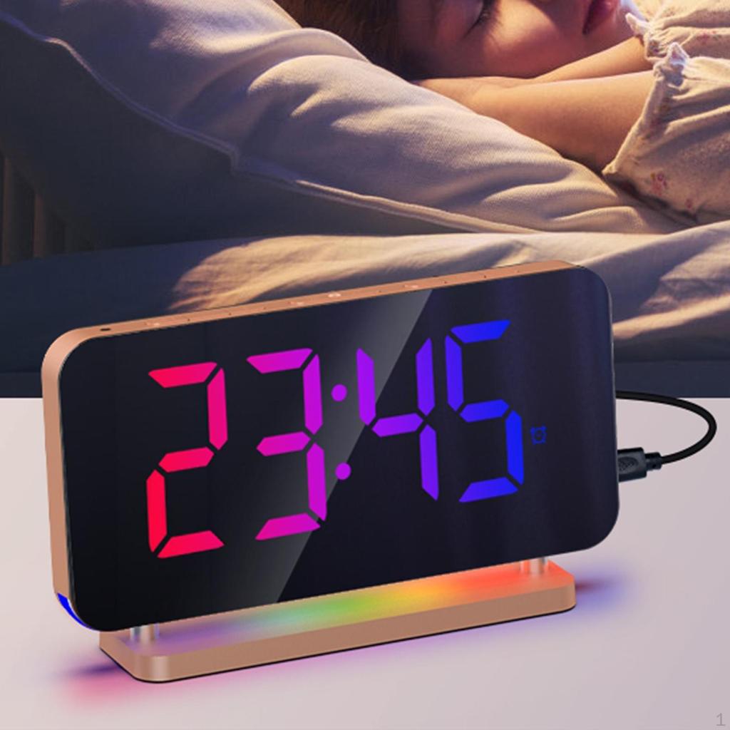 LED Digital Alarm Clock Bedroom Brightness Dimmer with USB Charging Port, RGB Color Modes,