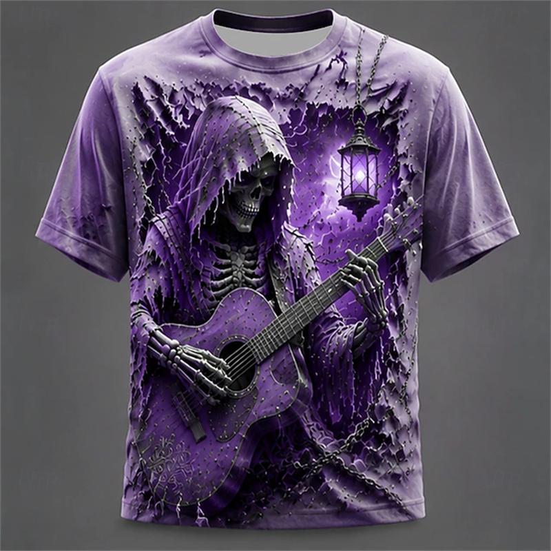 Men's 3D Zombie Horror Print T-Shirt, Casual Round-Neck Short-Sleeve Top Summer Loose-Fit T-Shirt Halloween-Themed Men's Top
