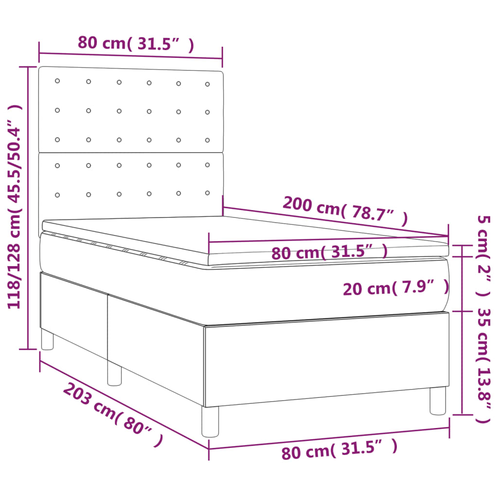 Box Spring Bed with Mattress Light Grey 80 x 200 cm Fabric