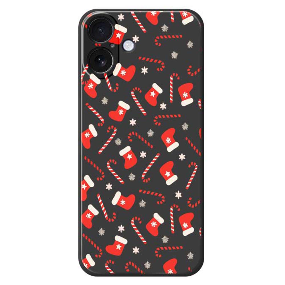 

For iPhone 17 Case Red Canes and Stockings Pattern Printing Straight Edge TPU Phone Back Cover Black