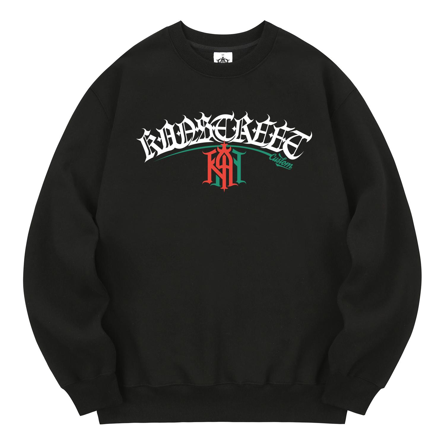 Khan 6312 Kmb0160 Lettering Khan Two-Cut Fleece-Lined Sweatshirt Black L