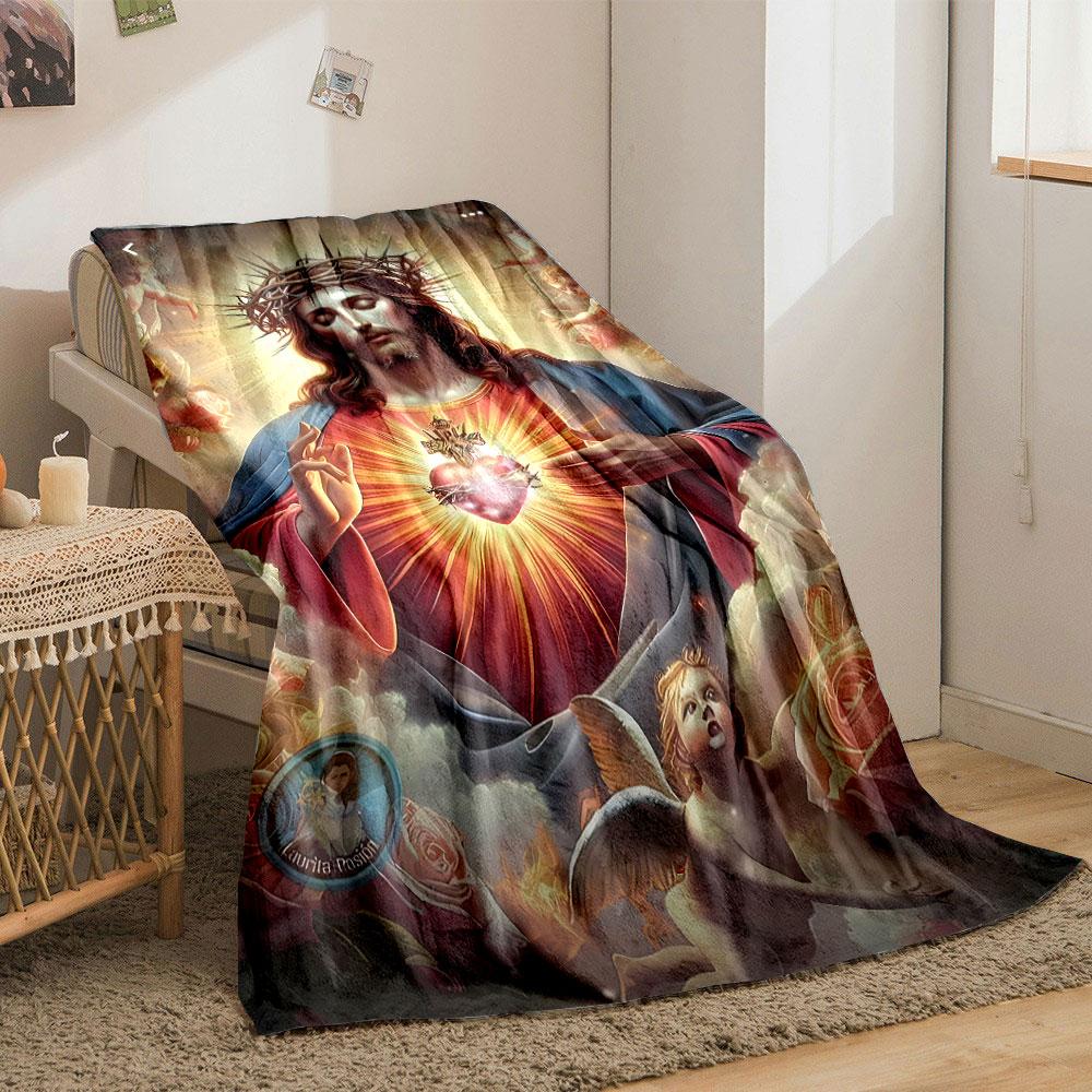 Sacred Heart Jesus Cherub Blanket bedroom Blanket for Livingroom Couch lunch break Soft throw for Friend's festival Gift