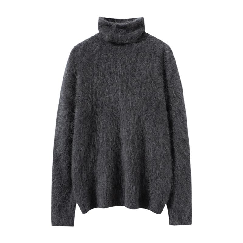 Women's 100% Pure Cashmere High Neck Sweater - Autumn/Winter Loose Knit, Warm Brushed Long Sleeve Design