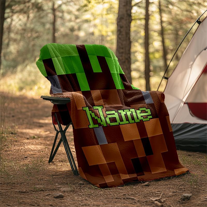 Personalized Custom Name Blanket - Game Block Pixel World Print Design,Blanket for Sofa,Bed,Travel,Camping - Soft and Warm, Great Gift