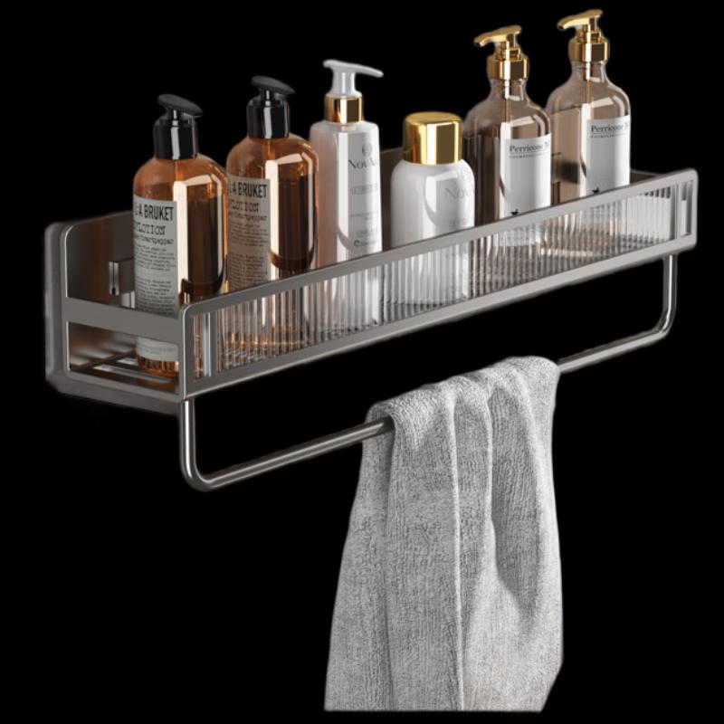 Punch-Free Gunmetal Grey Acrylic Shelf with Towel Bar