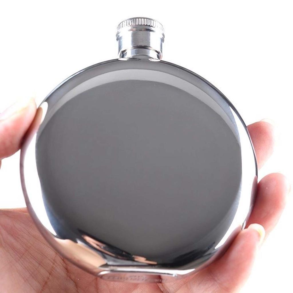 304 Stainless Steel Small Wine Bottle, Portable Mini Flat Round Outdoor Alcohol Carrying Jug Liquid Kettles for All Kinds of Win