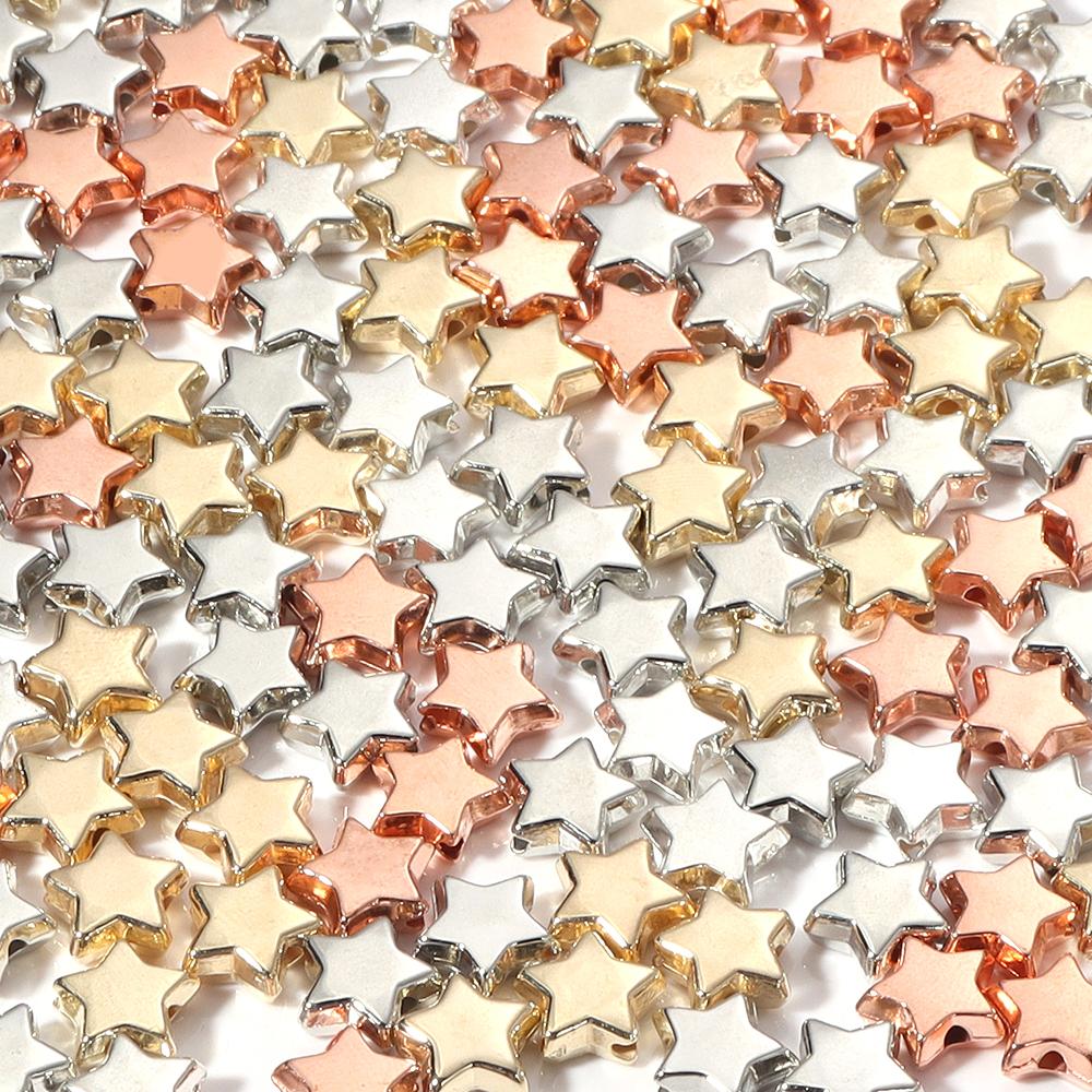 50-100Pcs 6mm 10mm 12mm CCB Star Beads Gold Silver Color Loose Spaced Beads For Jewelry Bracelet Making DIY Earring Accessories