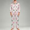 Herren Langarm Button-Down Pyjama-Set mit Hose, 2-teilige Loungewear Nachtwäsche