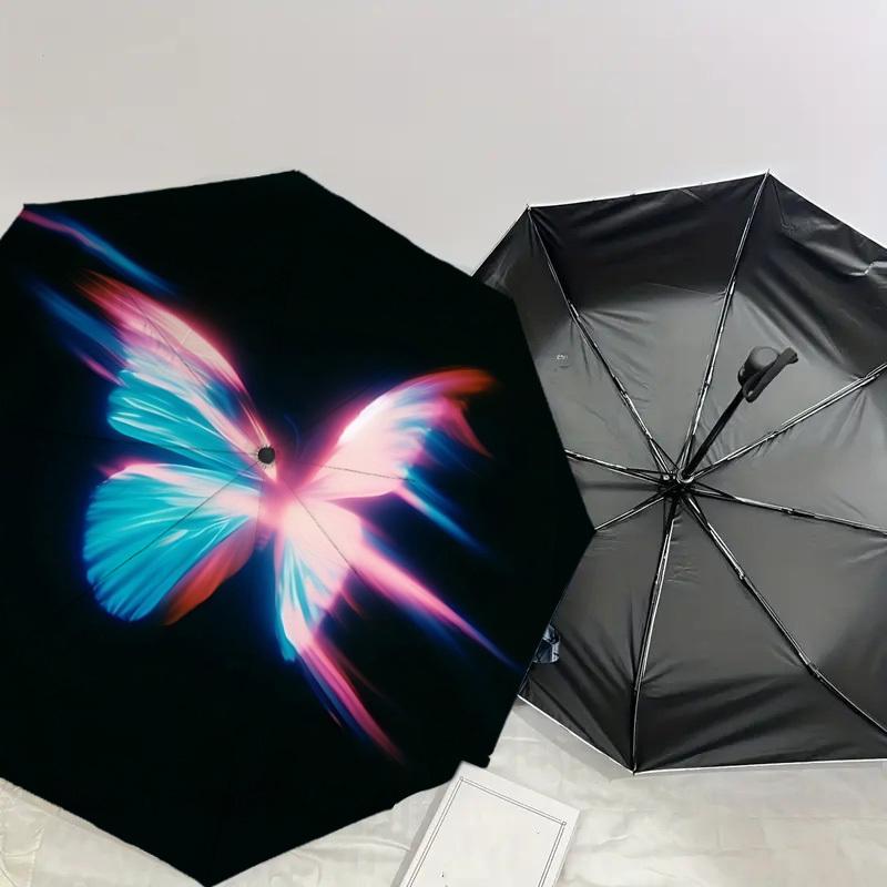 1pc Butterfly Light Automatic Folding Umbrella 8 Rib Iron Frame,  Suitable for Travel, Daily Use, Birthday, Women & Men Gift c1231028