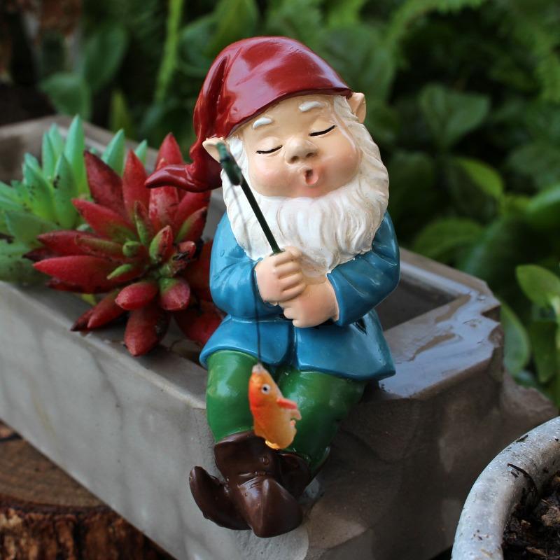 Sleeping Position Fishing Dwarf Figurine, Resin Home Outdoor Garden Miniature Elf Statue, Landscape Decoration