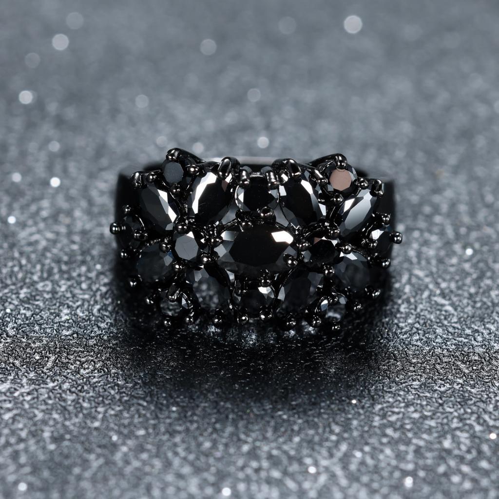 Anelli di fidanzamento vintage con fiore in zircone verde per donna, anello di nozze di lusso color oro nero, regalo di gioielli di moda