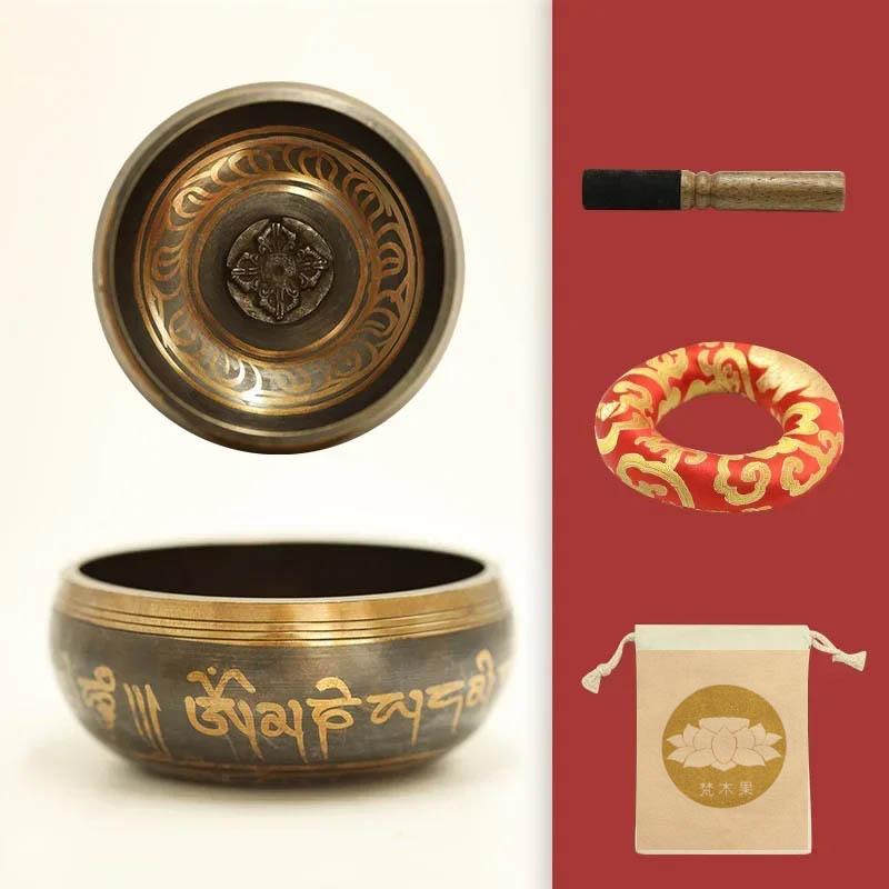 12CM Nepal Handmade Singing Bowls Set, Buddha Mantra Design, Tibetan Sound Bowl for Yoga and Meditation