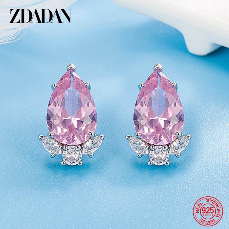 

925 Sterling Silver Water Drop Zircon Earring for Women Wedding Jewelry рожевий