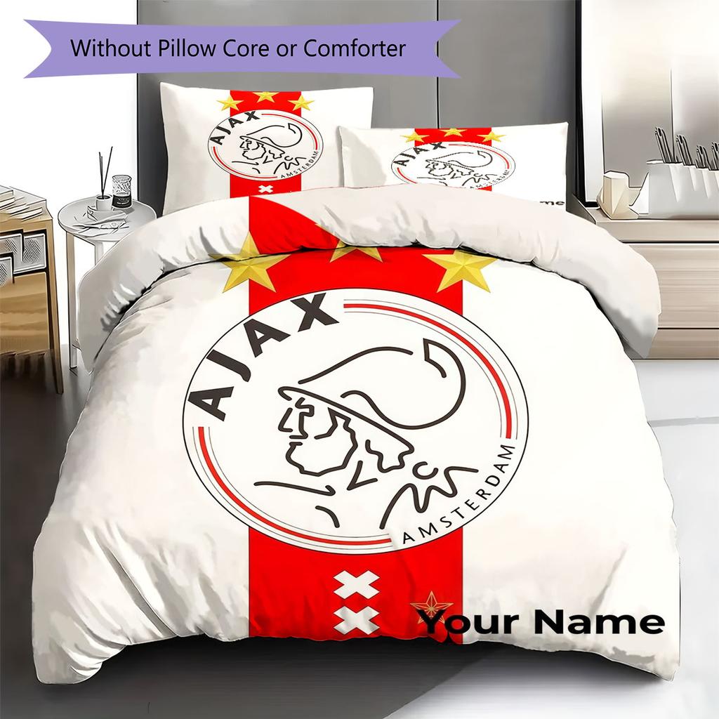 AFC Ajax Custom Name Pattern Bedding,Quilt Set Quilt Cover Pillowcase Home Birthday Gift(1 * Duvet Cover + 2 * Pillowcase, Without Core)