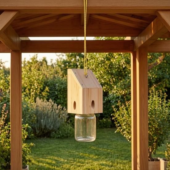 Yousheng Carpenter Bee Trap Nest, Outside Hanging Bee Catcher, Wood And Glass Jar Design, Effective Carpenter Bee Removal for Home Yard
