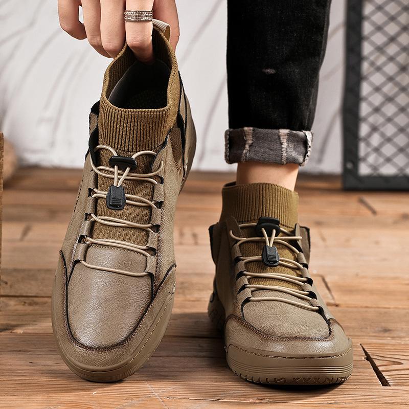 Winter Samt Martin Stiefel in Übergröße High-Top Gummizug Thermische Baumwollstiefel Herren Retro Casual Lederschuhe 9606