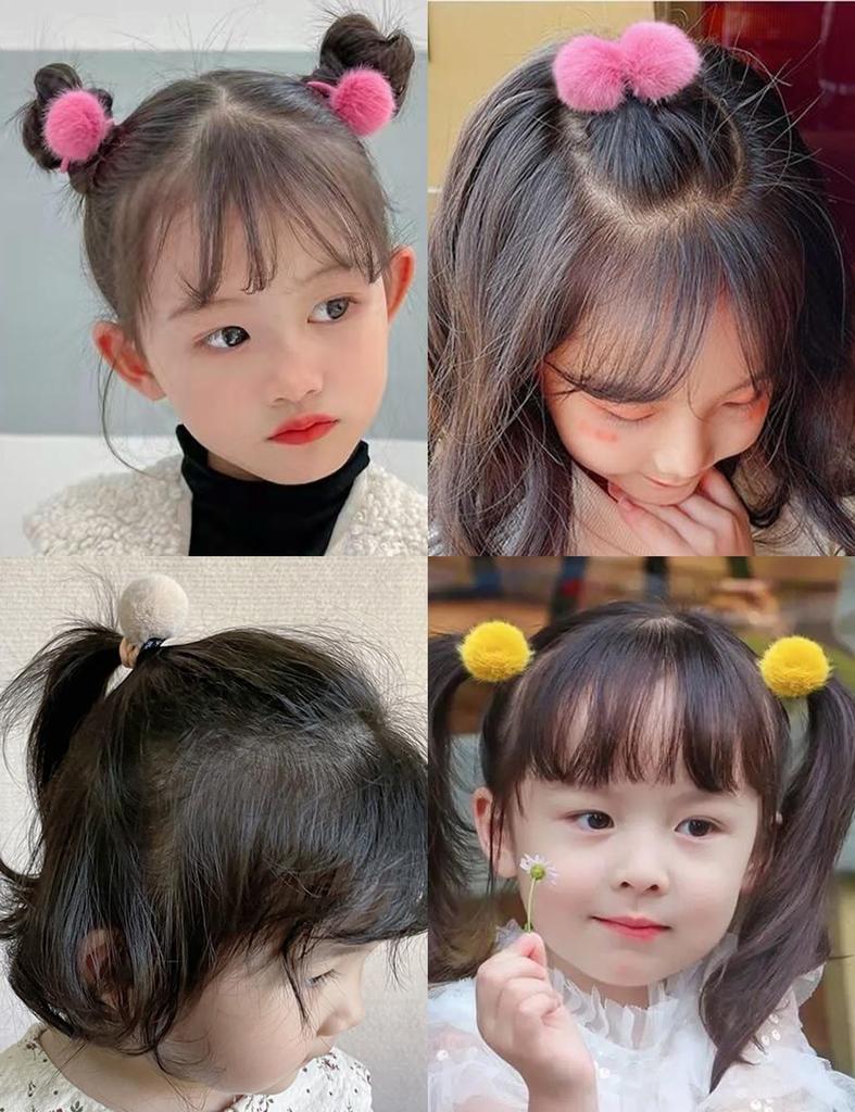 GFun Hair Accessories, Fluffy Pompon Hair Ties for Kids, Small, Set of 2, Light Pink, Hair Ornaments, Hair Arrangements, Perfect for Recitals,