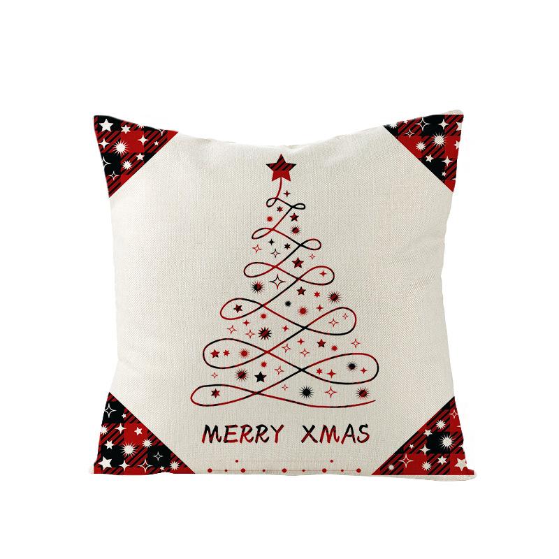 Christmas Pillow Case Red and Black Plaid Christmas Tree Snowflake Polyester Series Printed Sofa Cushion