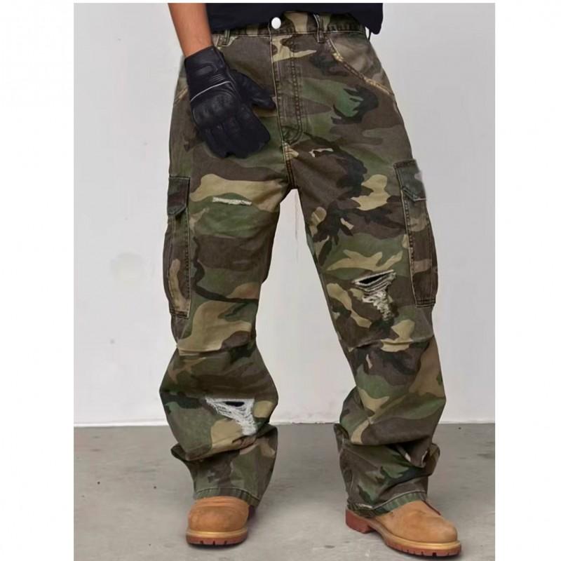 Mens High-Waisted Straight Fit Washed Camo