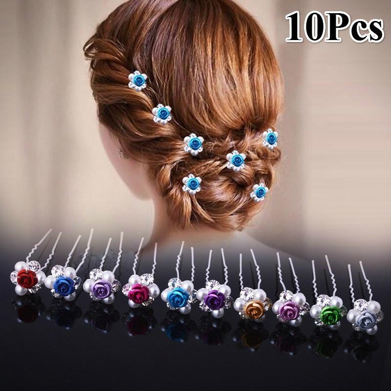 10 sztuk kryształ perłowy kwiat ślubny dla nowożeńców spinki do włosów spinki do włosów Party Dance biżuteria akcesoria