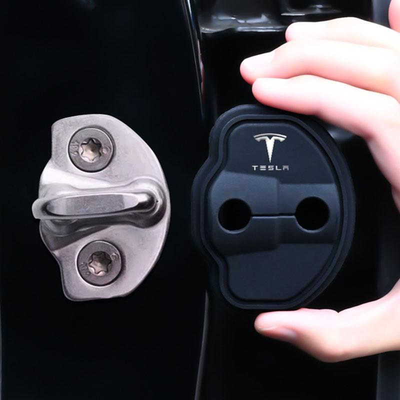 ALR1 Silicone Car Door Lock Cover Protective Cover Shock Absorption for Tesla Roadster Cybertuck Model S X Model 3 Y Accessories