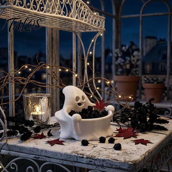 Cute Ghost Figurine Bowl Halloween Candy Bowl, 3D Printed Snack Storage Table Centerpiece Container, Tabletop Dish Serving Tray for Party Decor Spooky