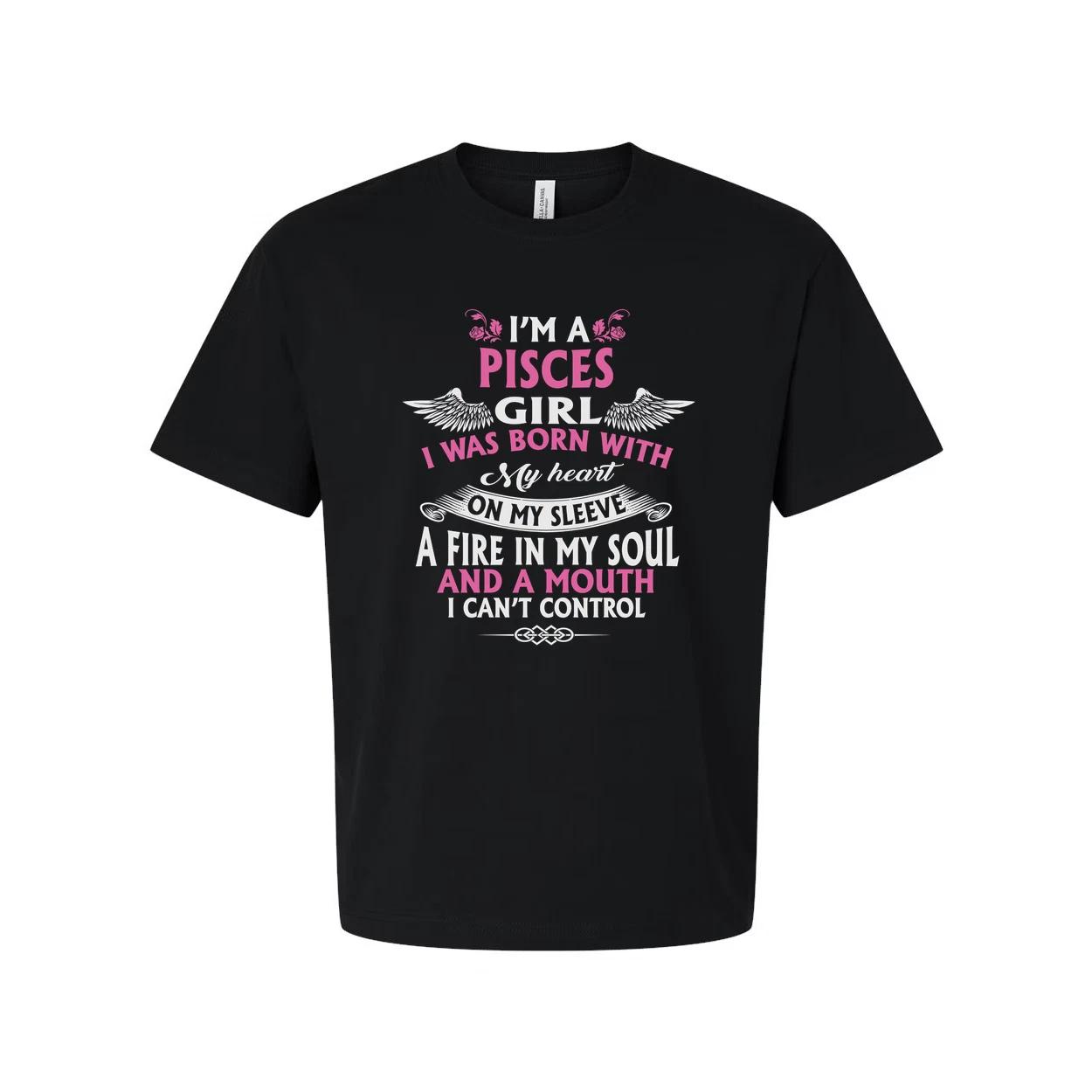 

Pisces Zodiac Unisex Graphic T Shirt With Pink Script Wing Accent Design And Cas 2XL
