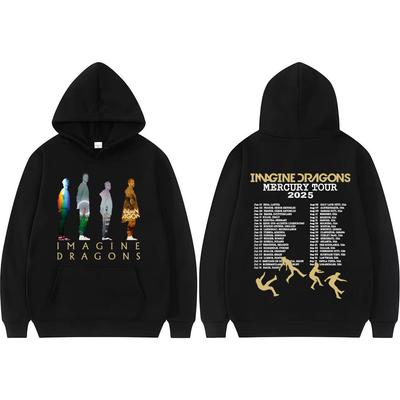 Imagine Dragons Mercury World Tour 2025 Bluzy z Nadrukiem dla Mężczyzn Modne Oversize'owe Bluzy Pulowerowe Hip Hop Vintage Bluzy z Kapturem
