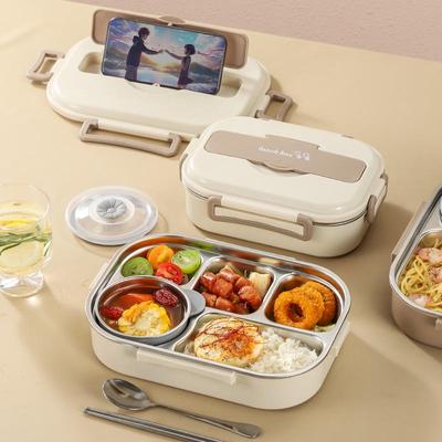 304 Stainless Steel Insulated Bento Lunch Box with Built-in Soup Bowl and Five Compartments