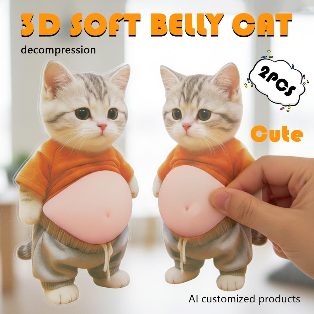 3D Cat Belly Stickers Super Soft Silicone Decor Sticker Cat Squeezeable Toys Cute Stickers Case Decor Stress-relieving Phon O5P4