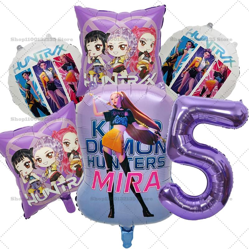 Kpop Demon Hunters Girl Birthday Balloons Decoration RUMI ZOEY MIRA Number Round Balloons Set Party Supplies Baby Shower Gift