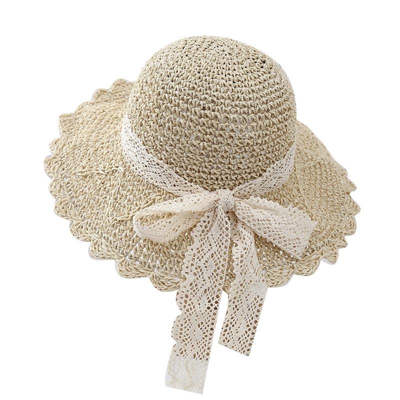 New Summer Beach Hat For Women Popular Wide Brim Straw Bucket Hat With Lace Butterfly Female Outdoor Sunscreen Cap Party Gift