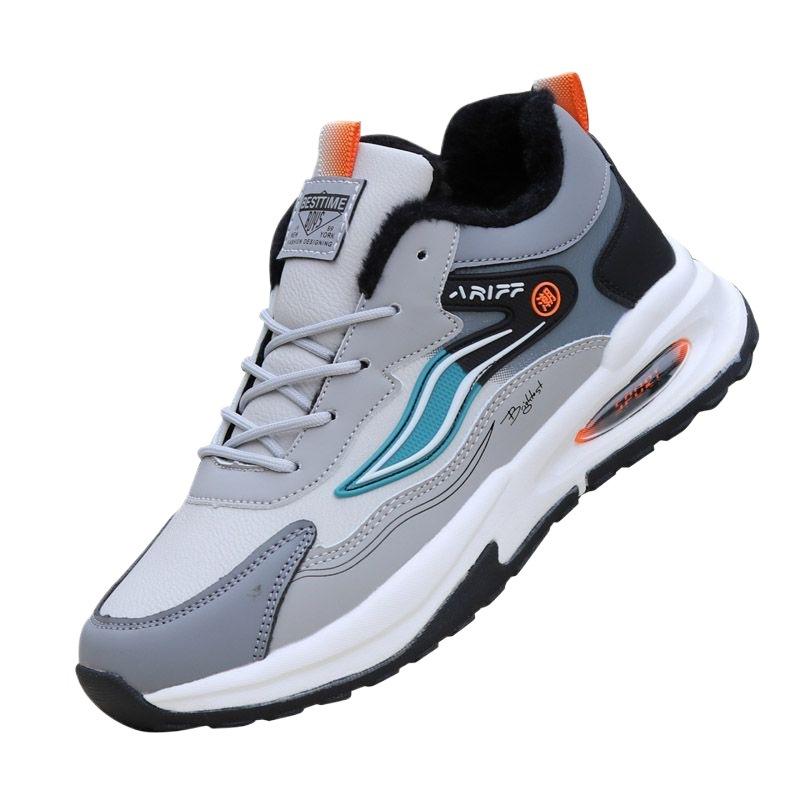 Winter cotton shoes student sports shoes leather surface waterproof warm shoes casual soft sole lightweight running shoes