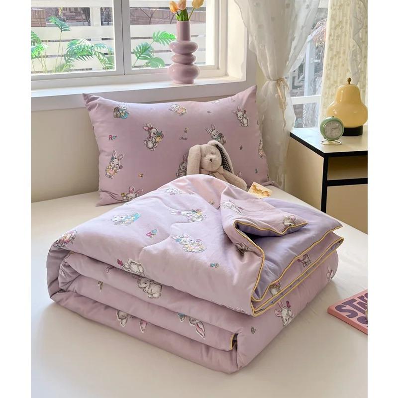 Cute Cartoon Printed Thin Quilt Kids Students Summer Double Yarn Soybean Air Conditioning Comforter Lightweight Cooling Blankets