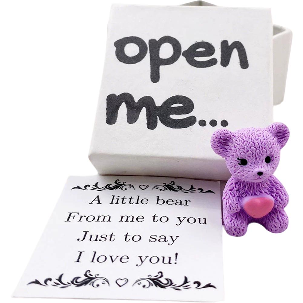 Love Message Teddy Bear Gift Set with I Love You Card Resin Keepsake Open Me Surprise Box for Birthday AnniversaryGraduation
