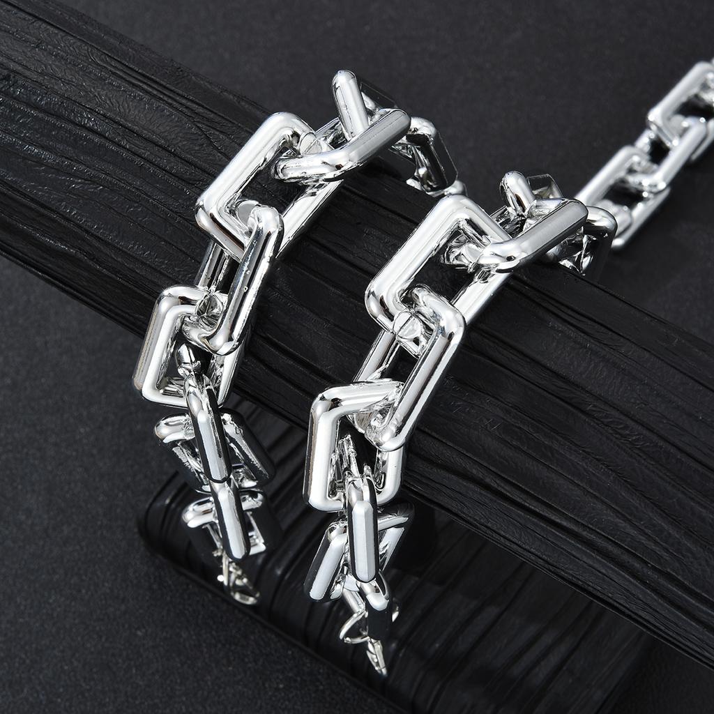 2PCS Thick Paperclip Chain Necklace Bracelet Set For Women Men Geometric Silver Color CCB Unisex Jewelry Set Hip Hop Accessories