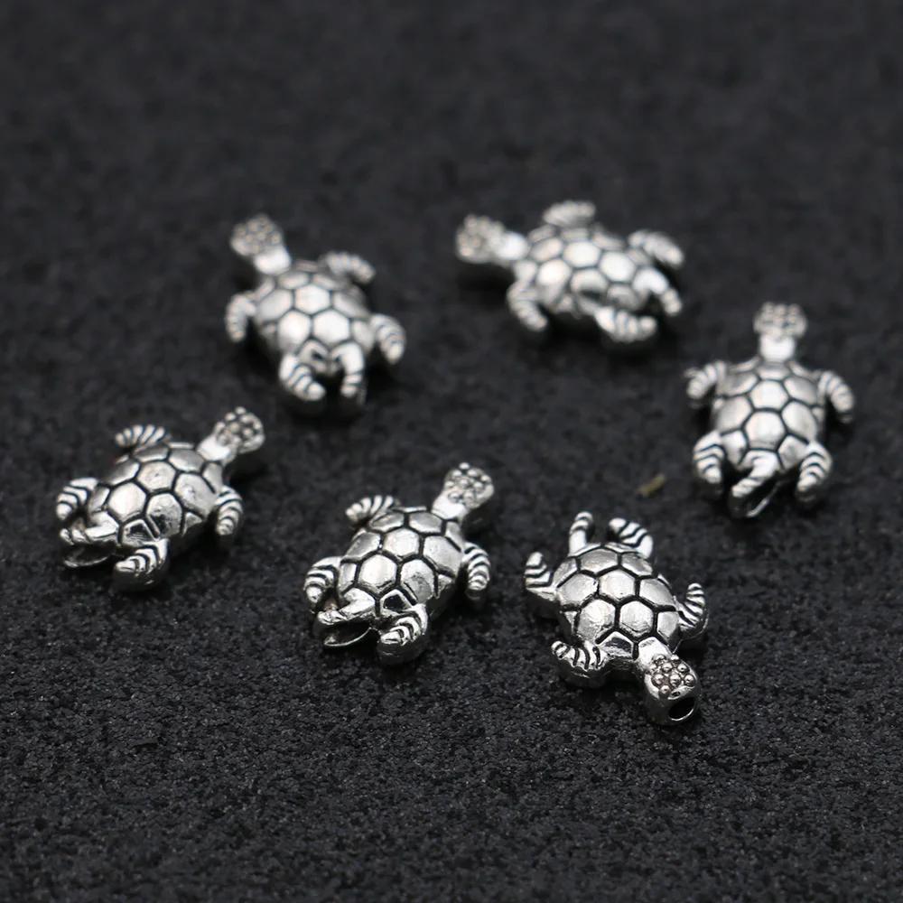 20Pcs Antique Silver Plated Turtle Spacer Beads Vintage Loose Beads For Jewelry Making Bracelet Diy Handmade 13X9Mm