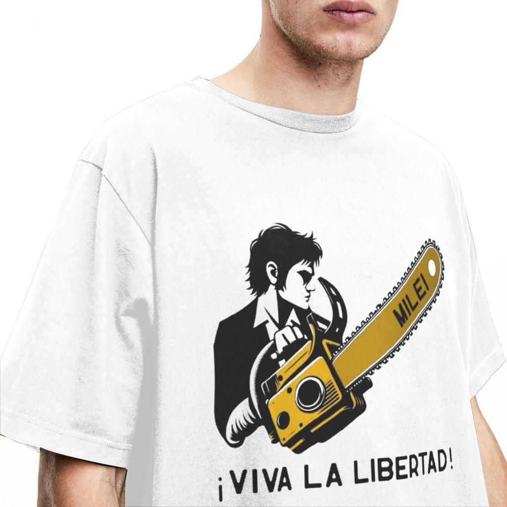 Javier Milei Chainsaw T Shirt Viva la Libertad Fashion T Shirts Short-Sleeved Y2K Fun Tops Summer Cotton O Neck 4XL 5XL Top Tees