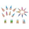 3D Embossed Colorful Flower Long Stiletto Nail Art Stickers - European/American Style Detachable Fake Nails