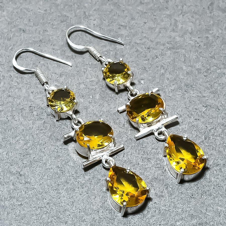 Citrine Gemstone Solitaire Earring Statement Handmade Beautiful Jewelry 2.5"