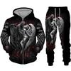 Sudadera con cremallera negra y pantalón con estampado 3D de calavera fresca, conjunto de chándal estilo gótico punk para hombre y mujer, conjunto de chándal 2026, disfraz de streetwear para Halloween