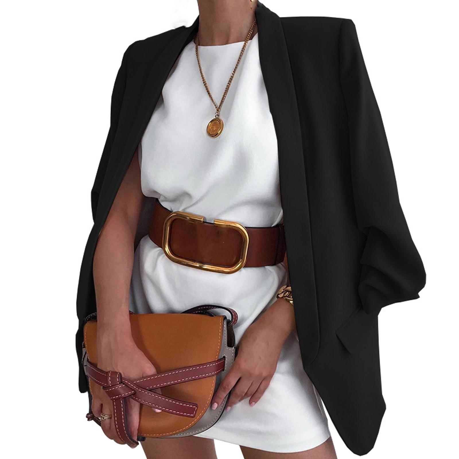 

Женский однотонный модный облегающий кардиган с лацканами и карманами, пальто S чёрный