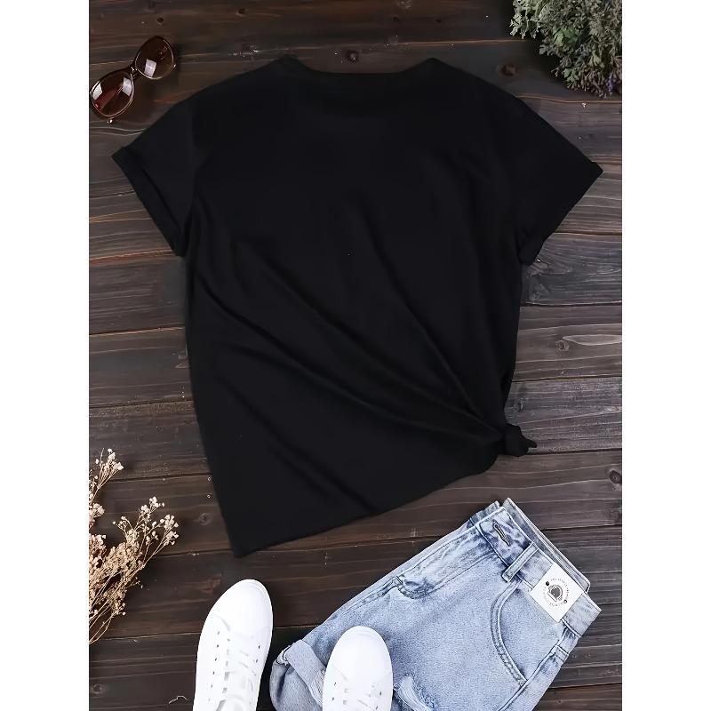 Europäische Größe Damen Leopardendruck Schleife Hoher Absatz Grafik-T-Shirt - Schwarz Rundhals Kurzarm Oberteil, Ganzjahresmode, Maschinenwaschbar