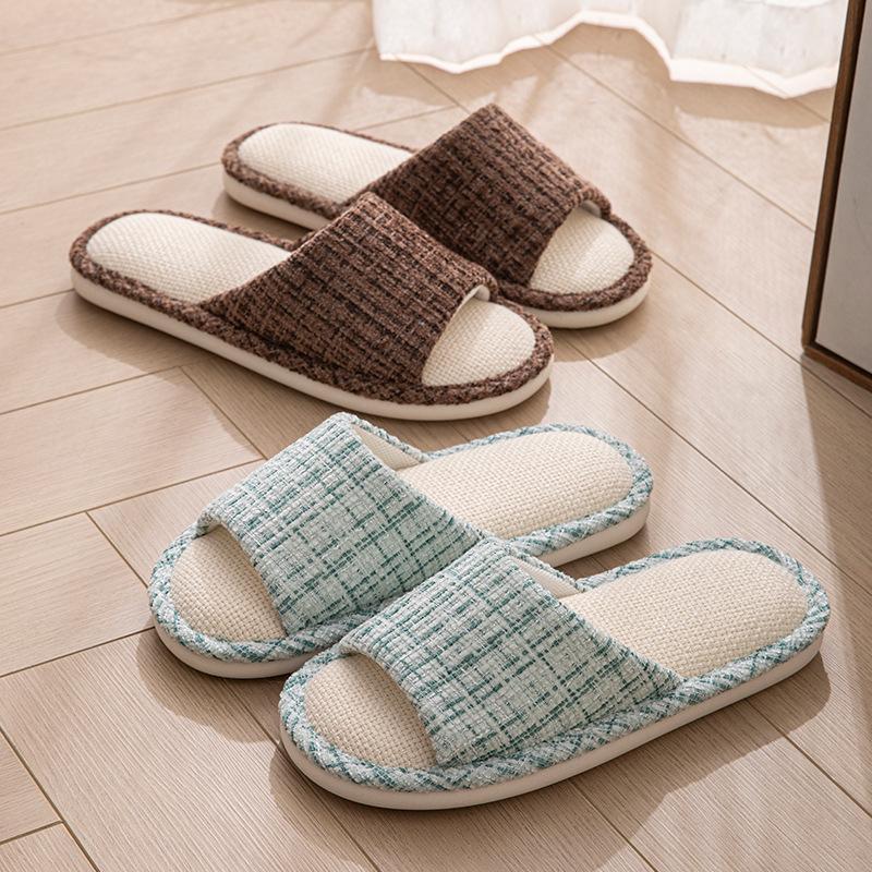 Linen slippers men spring and summer breathable silent home cool indoor hospitality cotton linen floor slippers women's four seasons