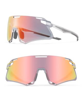 ROCKBROS Sports Sunglasses with Photochromic UV400 Mirrored Clear Impact Ultra Rimless Eyewear for Motorcycle and and Includes Storage Pink Mirror
