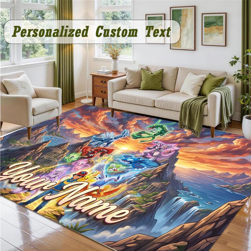 Crystal Velvet Square Rug Custom NamePokémon Pattern Non Slip Home Floor Decor Rug