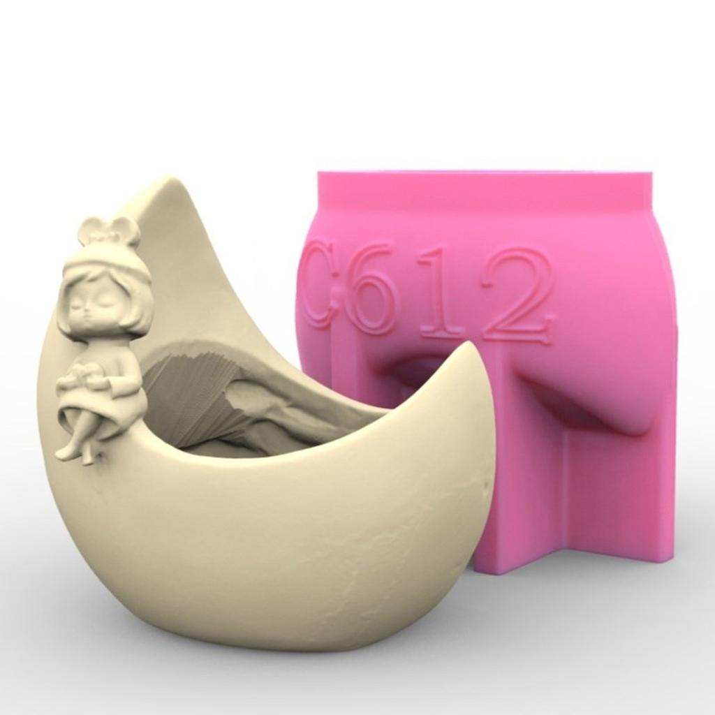 Držák na pero Moon Girl Forma na květináč z epoxidové pryskyřice Silikonová forma DIY řemesla Sádrová ozdoba Nástroj pro DIY domácí dekorace