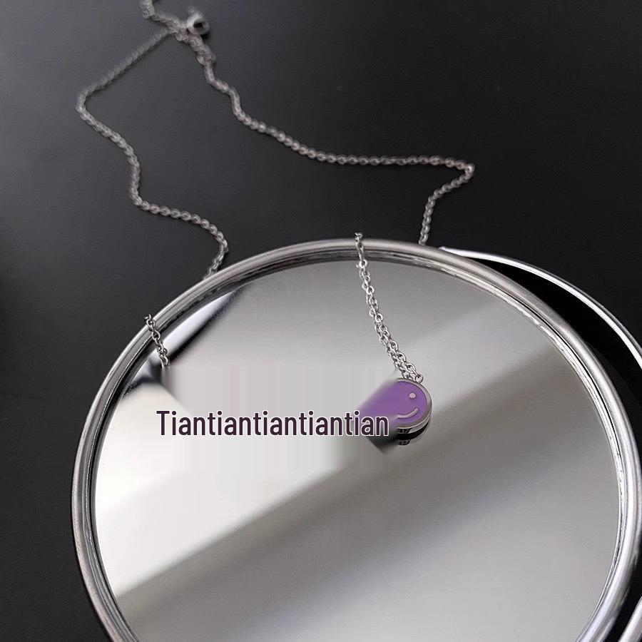 Colorful Titanium Steel Smiley Face Necklace – Simple, Cute, High-End Accessory