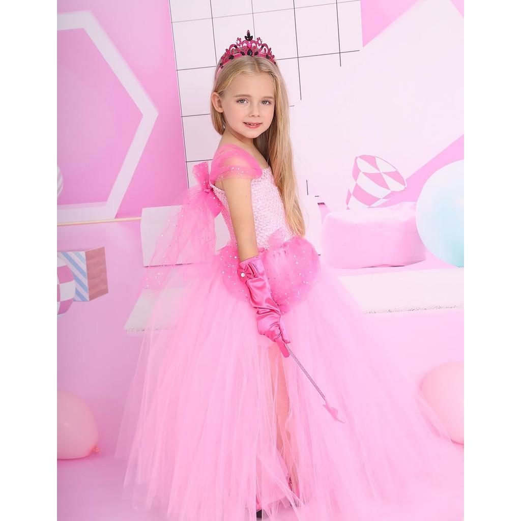 Kids Girls Peach Mesh Tutu Dress Headwear Set Children Halloween Cosplay Costumes Child Pretend Princess Party Role Play Outfit