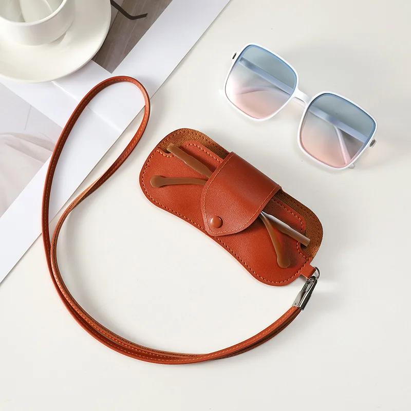 Leisure Simplicity Portable Eyeglass Bag Convenient for Going Out PU Leather Neck-hanging Style Eyeglasses Protective Cover